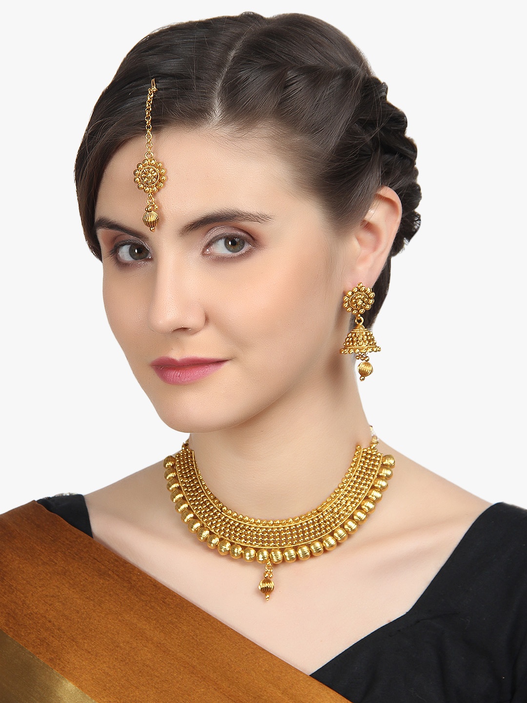 

Adwitiya Collection Gold-Plated Copper Antique Jewellery Set