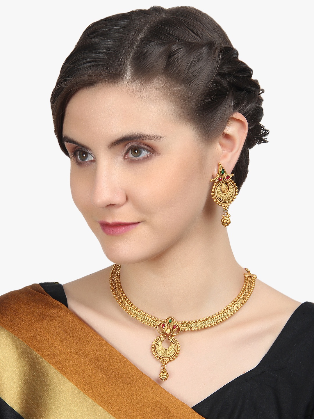 

Adwitiya Collection Gold-Plated Copper Antique Jewellery Set