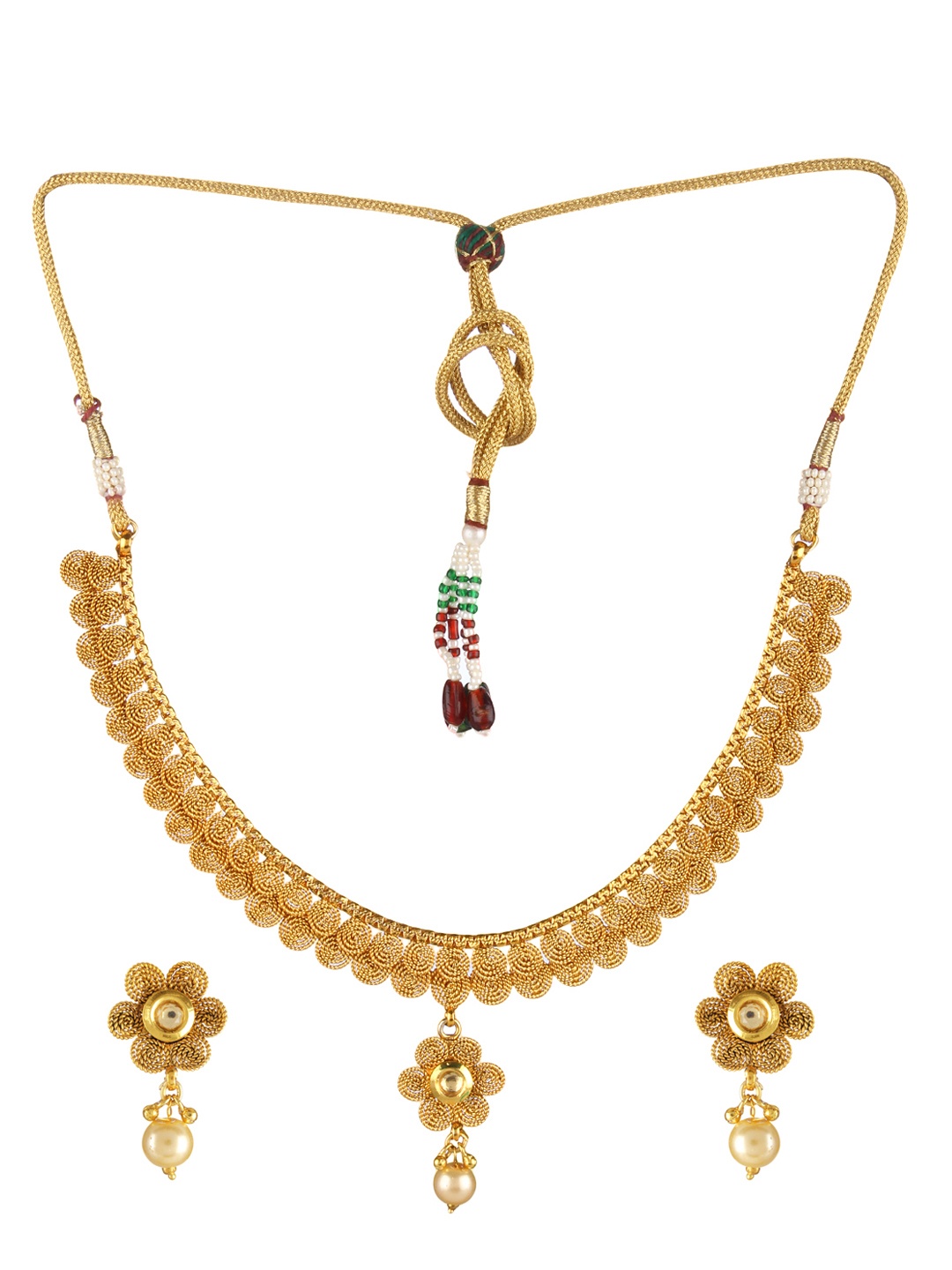 

Adwitiya Collection Gold-Plated Copper Antique Jewellery Set