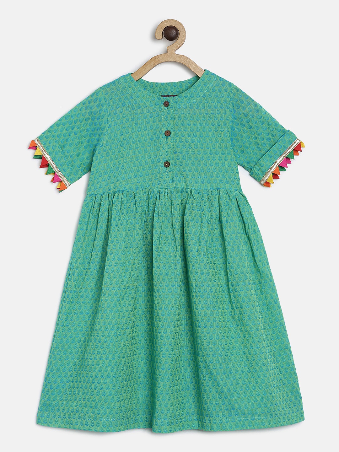 

Twisha Girls Green Printed Fit and Flare Dress