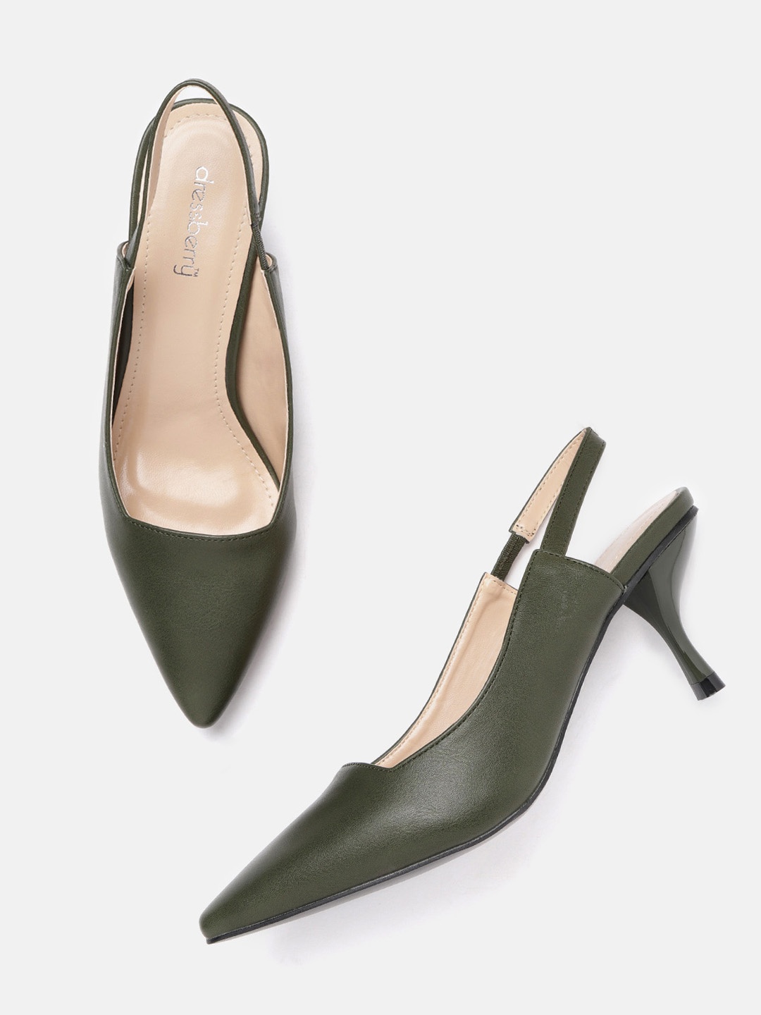 

DressBerry Women Olive Green Solid Pumps