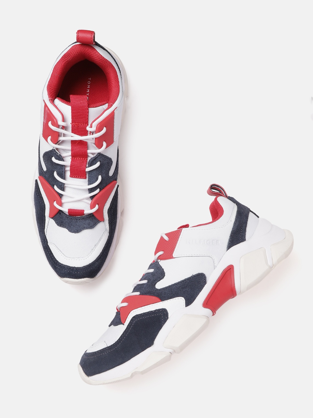

Tommy Hilfiger Men White & Navy Blue Chunky Colourblocked Sneakers