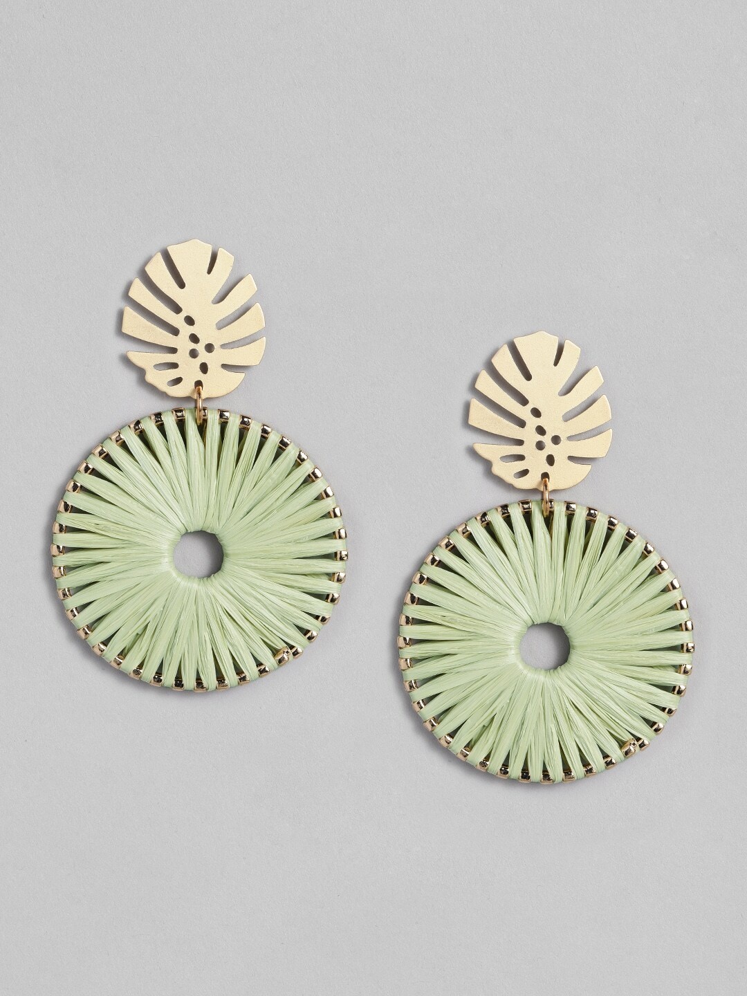 

DressBerry Gold-Toned & Green Circular Drop Earrings