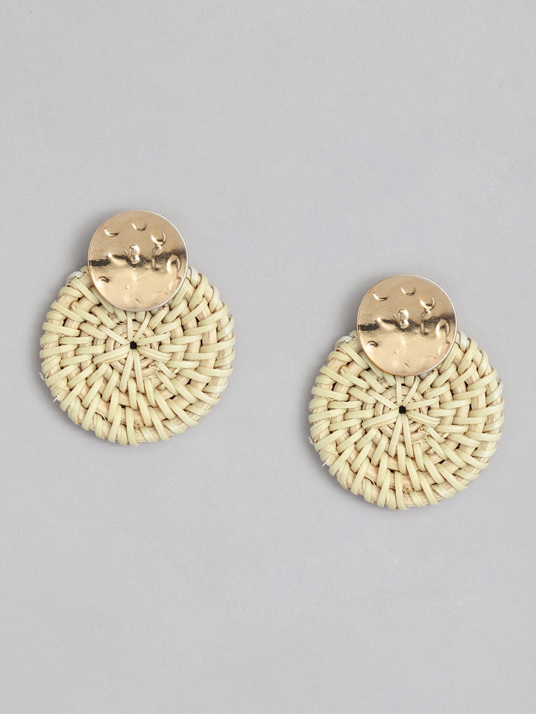 

DressBerry Gold-Plated & Off-White Circular Drop Earrings
