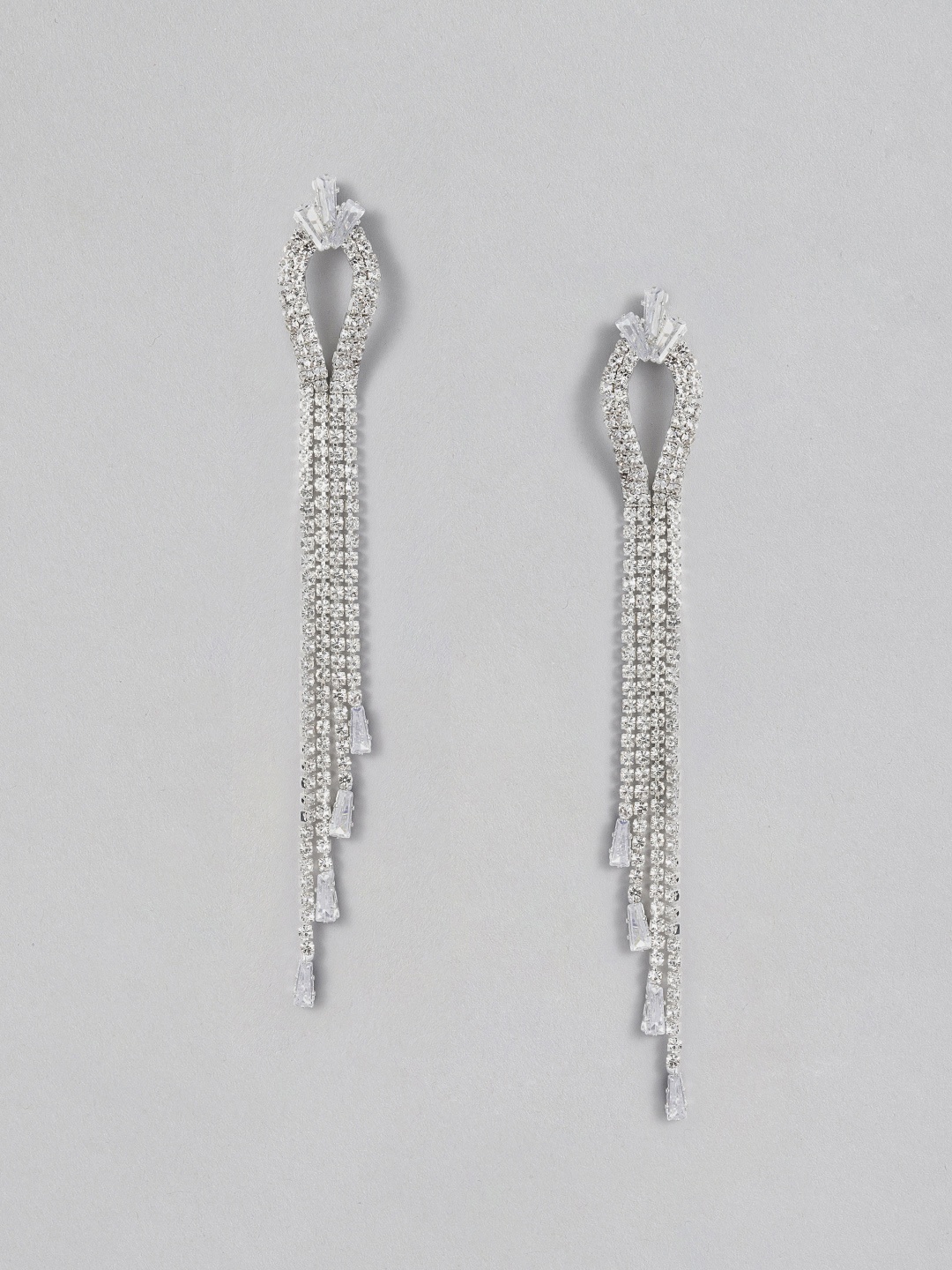 

DressBerry Silver-Plated Tasselled Studded Contemporary Drop Earrings