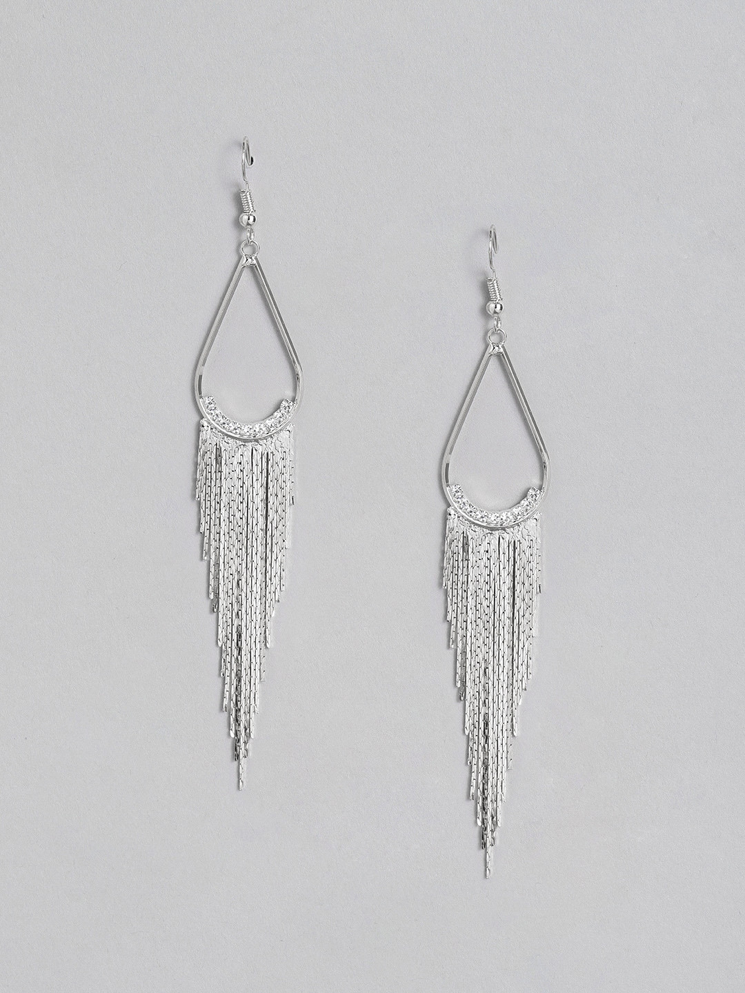 

DressBerry Silver-Plated Tasselled Studded Teardrop Shaped Drop Earrings