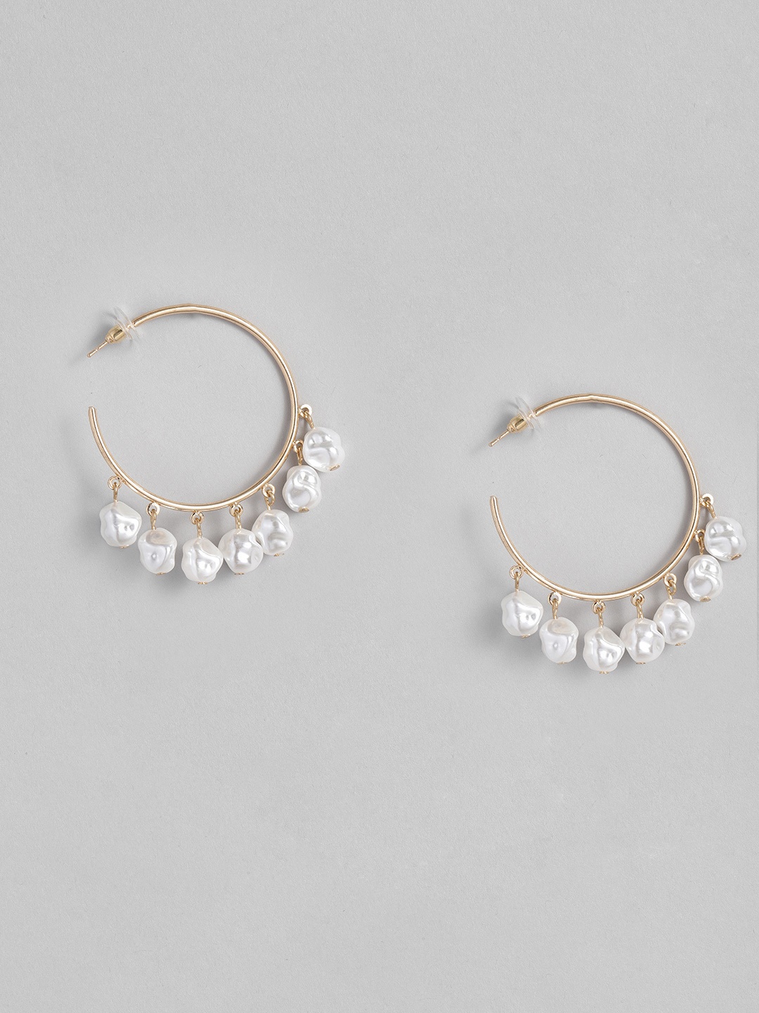 

DressBerry Gold-Toned & White Circular Half Hoop Earrings