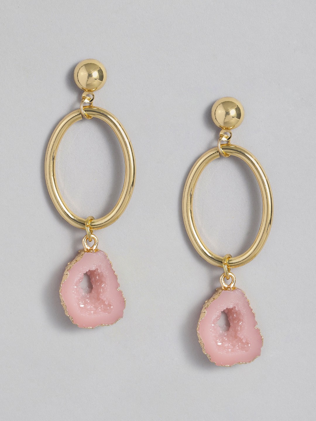 

DressBerry Gold-Plated & Pink Oval Drop Earrings