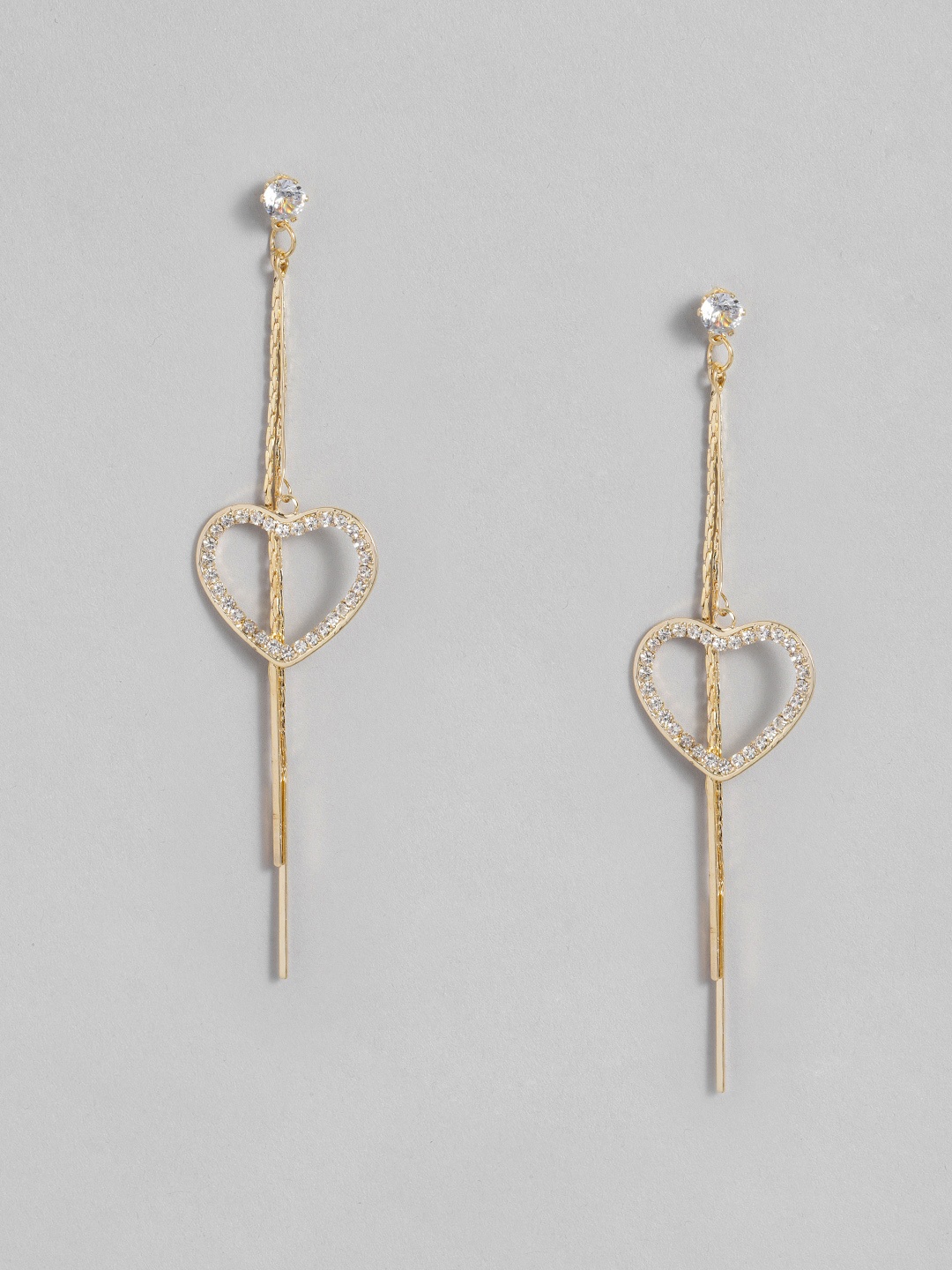 

DressBerry Gold-Plated Heart Shaped Studded Tasselled Drop Earrings