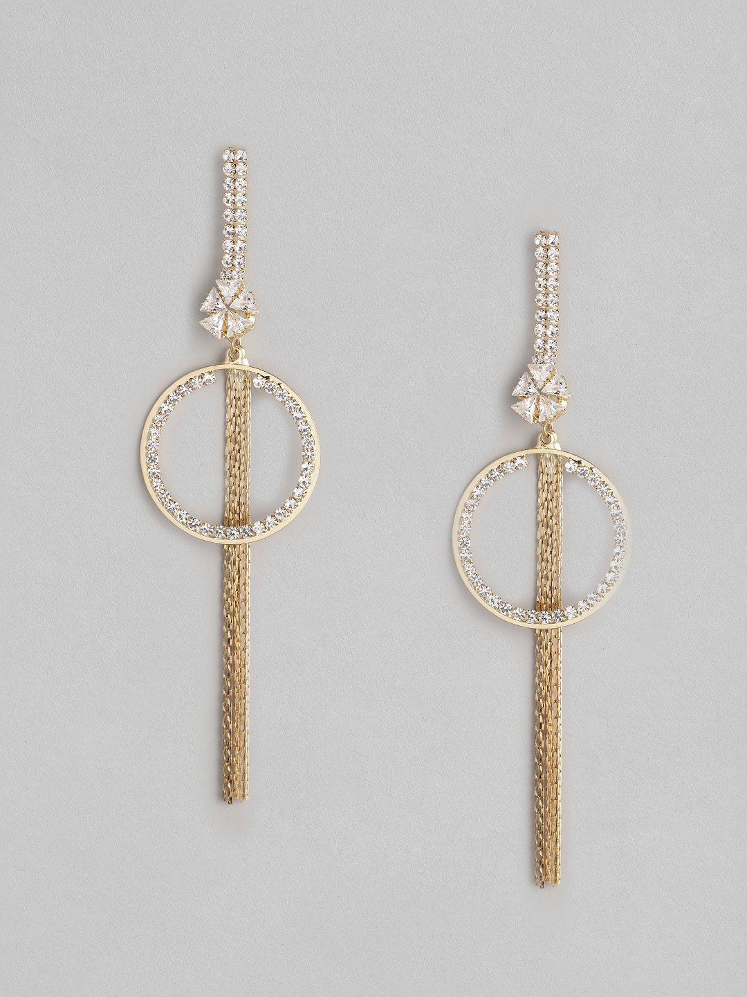 

DressBerry Gold-Plated Studded Tasselled Circular Drop Earrings