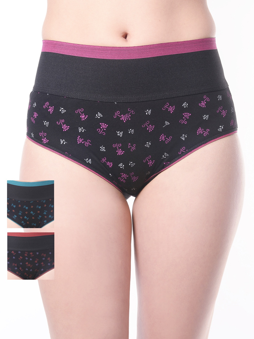 

Lady Lyka Pack of 3 Printed Shapewear Briefs, Black