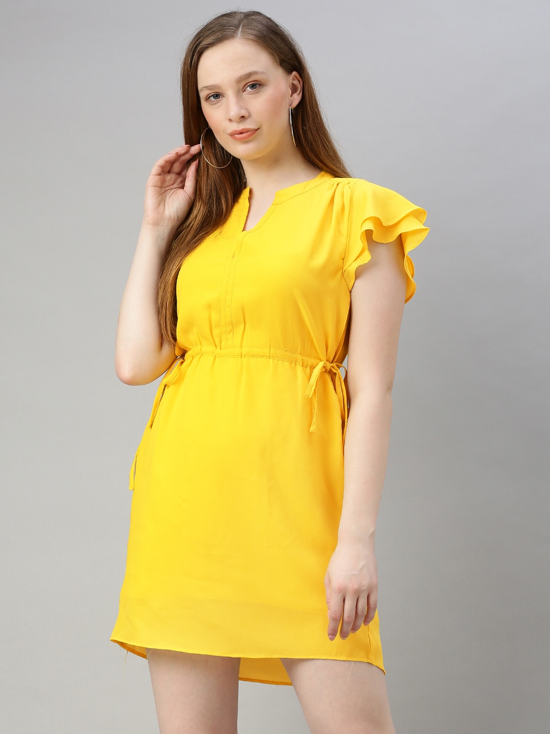 

Sera Women Yellow Solid Ruffle Sleeve Fit and Flare Dress