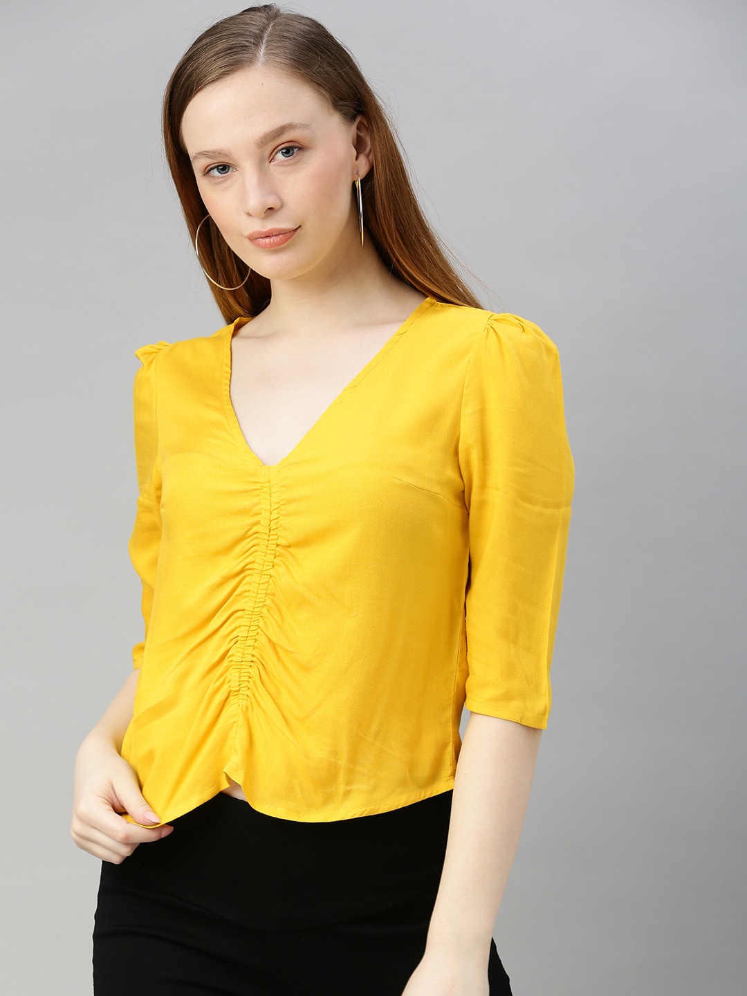 

Sera Women Yellow Solid Front Ruched Top