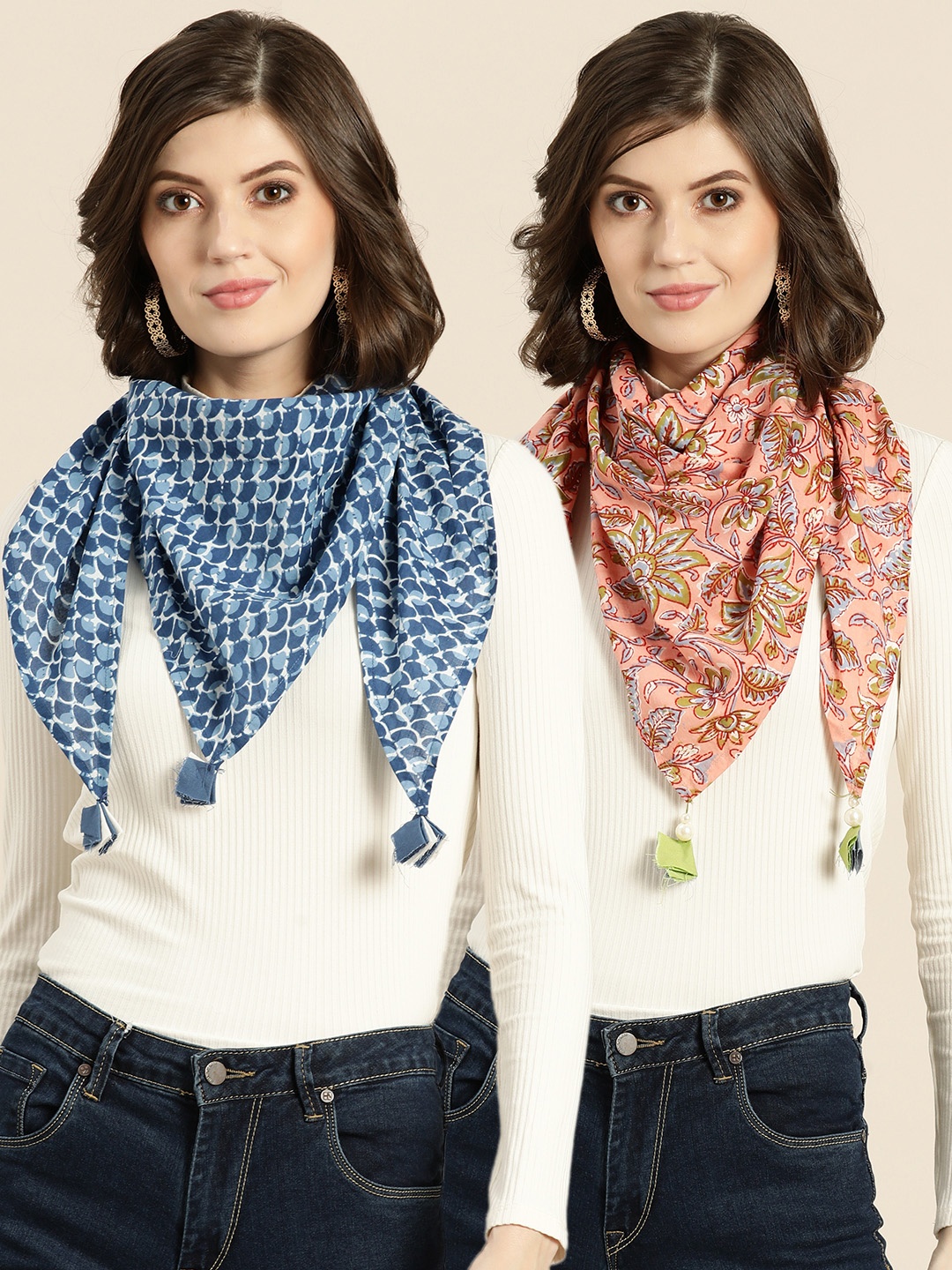 

Shae by SASSAFRAS Women Pack Of 2 Printed Scarves, Peach