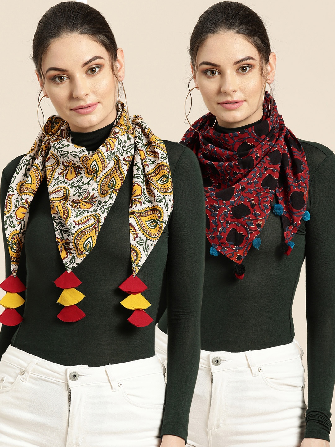 

Shae by SASSAFRAS Women Pack Of 2 Printed Scarves, Maroon
