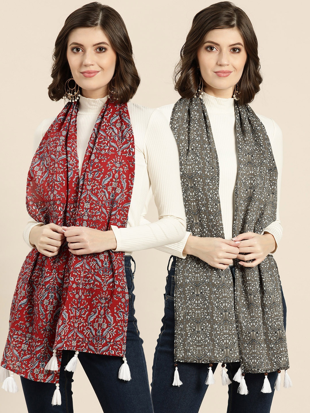 

Shae by SASSAFRAS Women Pack Of 2 Printed Stoles, Grey