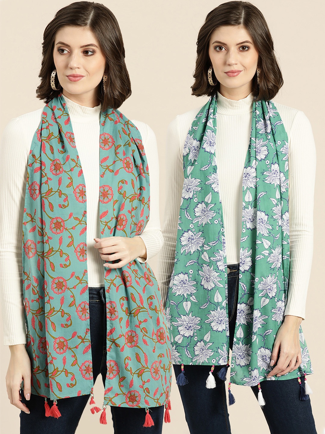 

Shae by SASSAFRAS Women Pack Of 2 Printed Stoles, Green