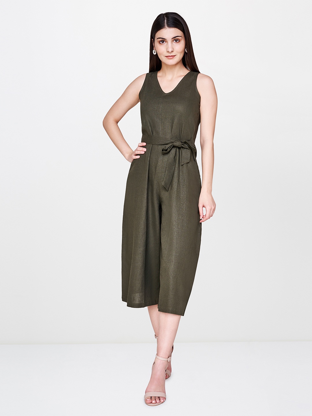 

AND Tie-Up Culotte Jumpsuit, Olive