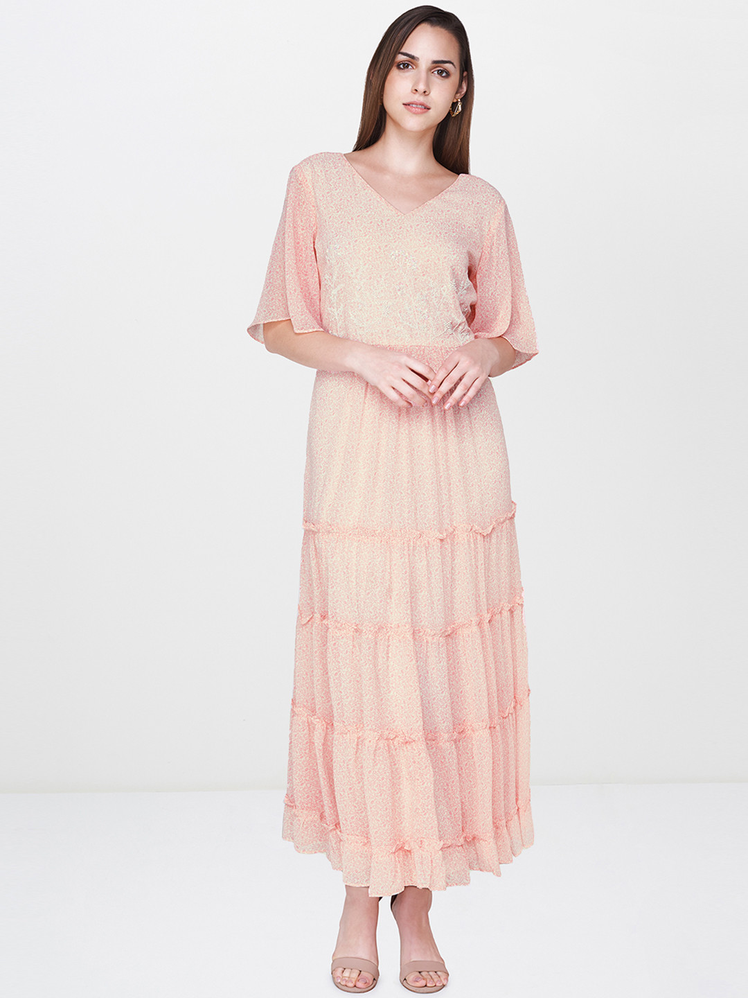 

AND Women Peach-Coloured Printed Maxi Dress