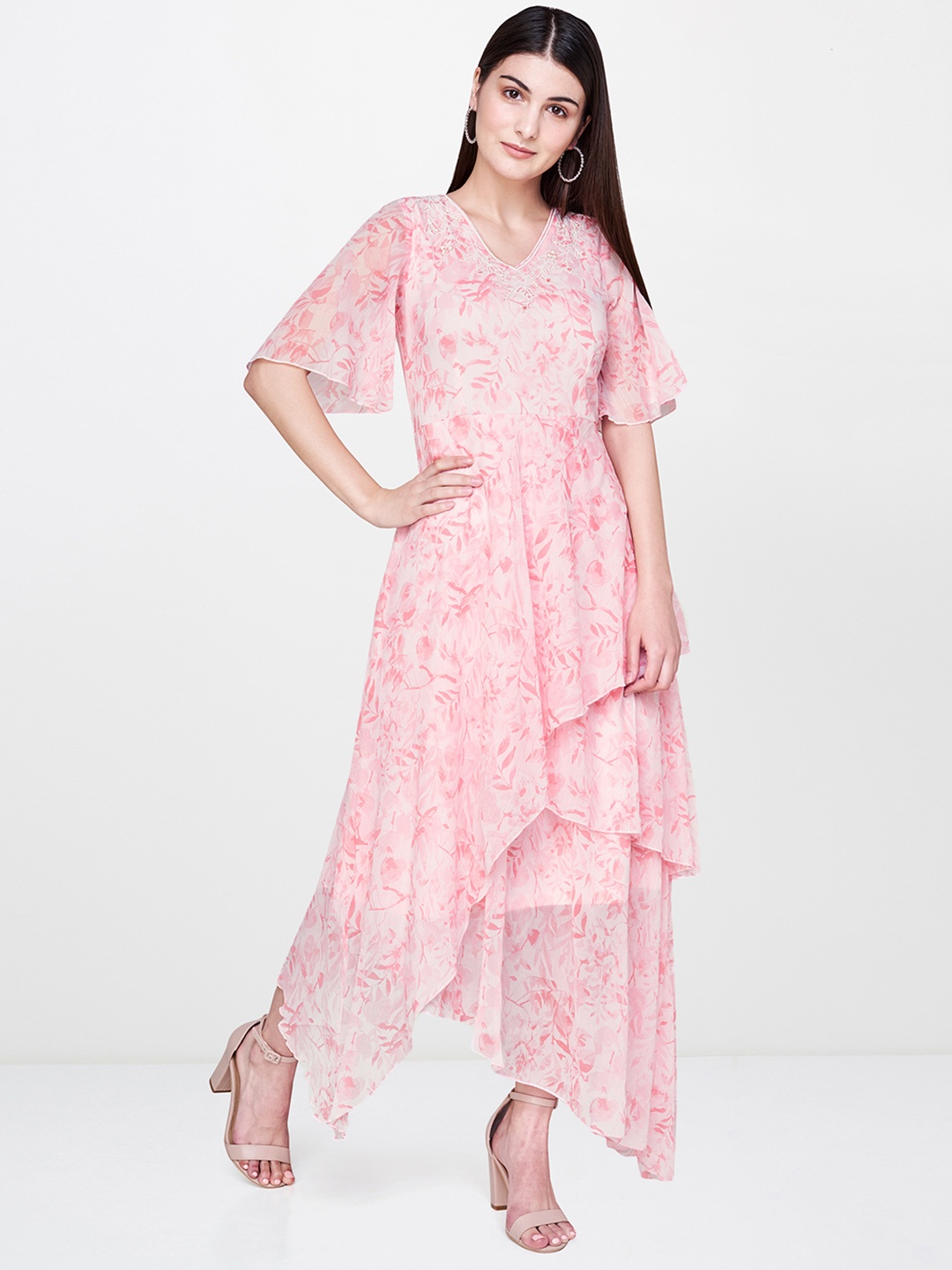 

AND Women Pink Floral Printed Maxi Dress