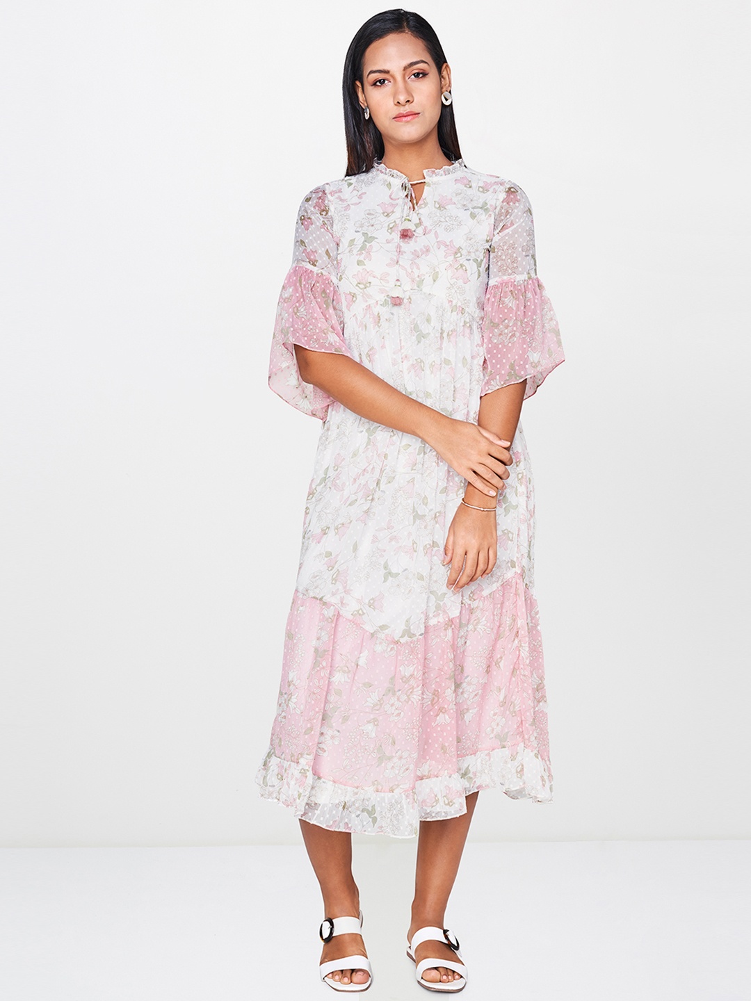 

AND Women White Floral Printed Fit and Flare Dress