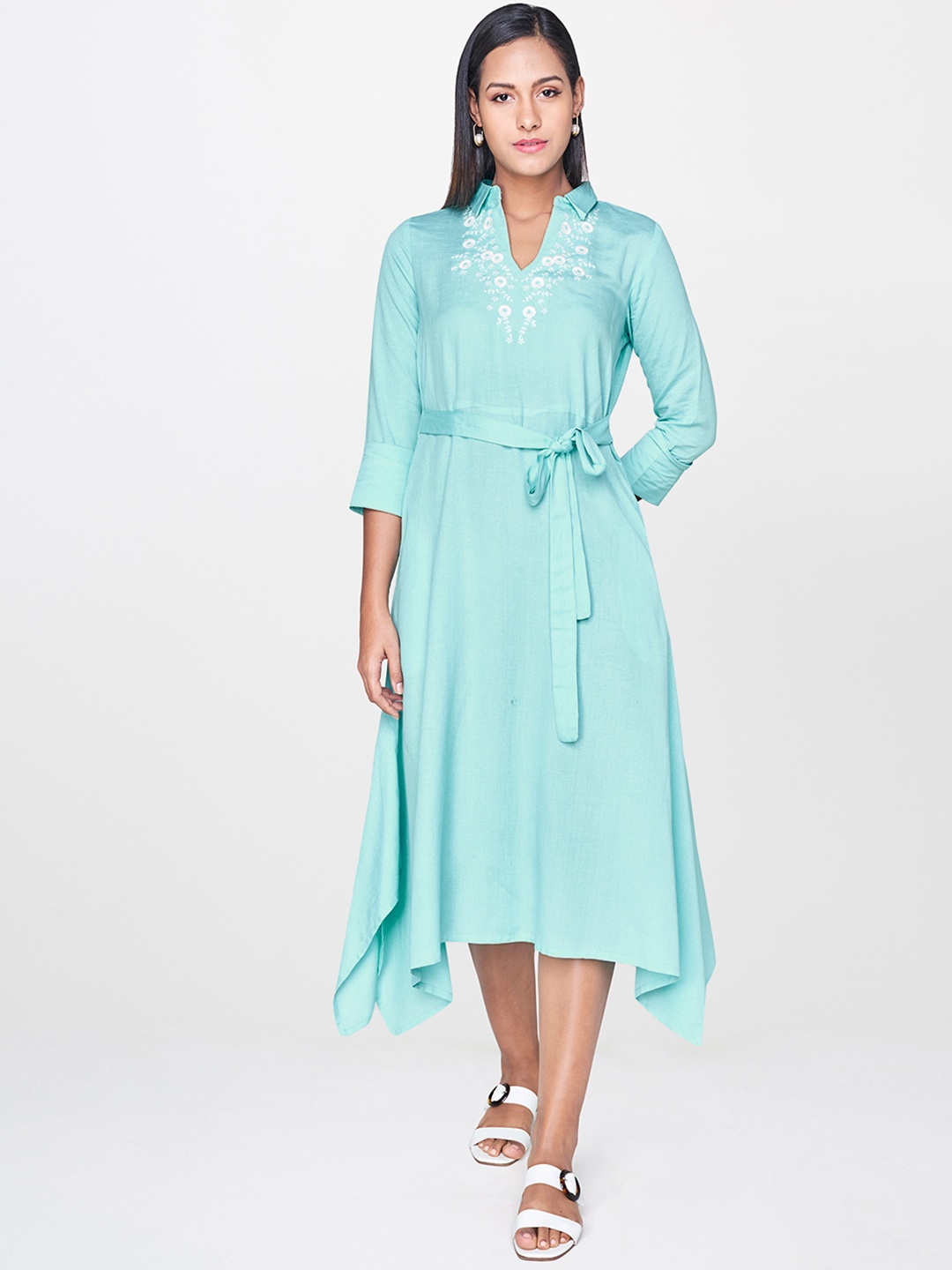 

AND Women Blue Solid A-Line Dress