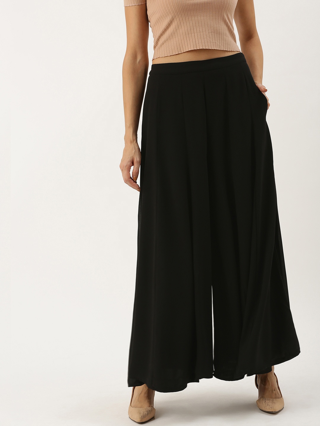 

AND Women Black Solid Flared Palazzos
