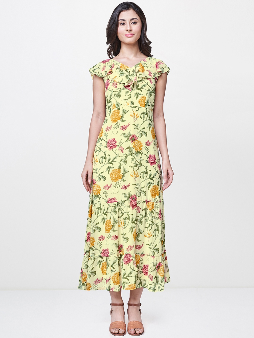 

AND Women Yellow Floral Printed Maxi Dress