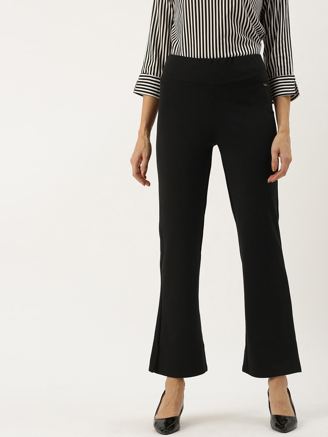 

AND Women Black Regular Fit Solid Regular Trousers