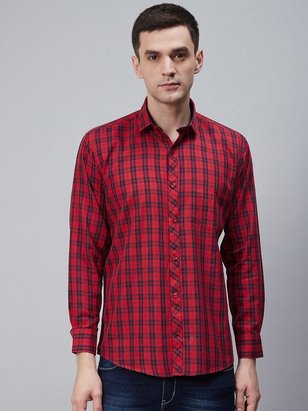 

Shaftesbury London Men Red Oxford Weave Checked Eco-Friendly Casual Shirt