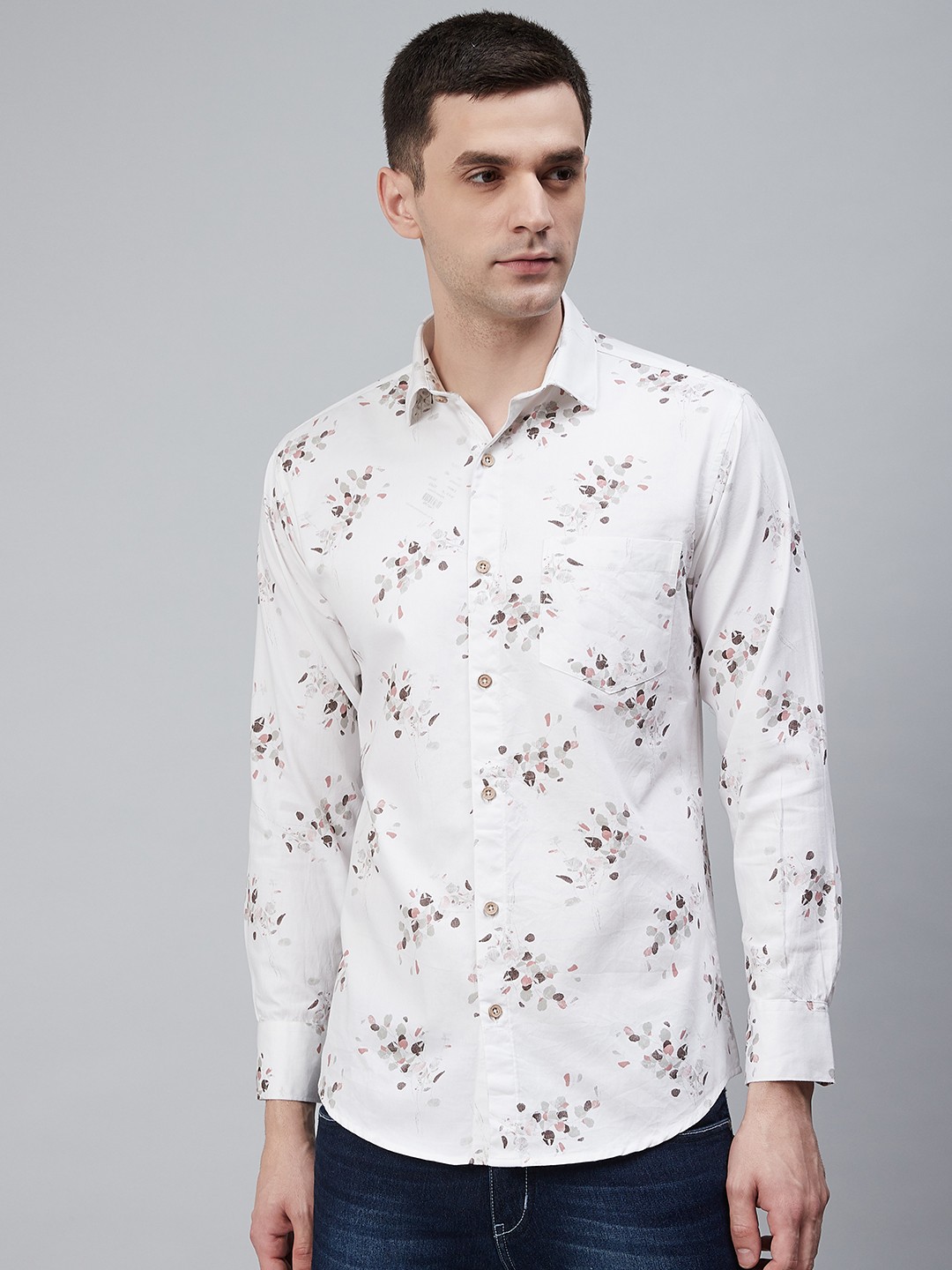 

Shaftesbury London Men White Oxford Weave Printed Eco-Friendly Casual Shirt