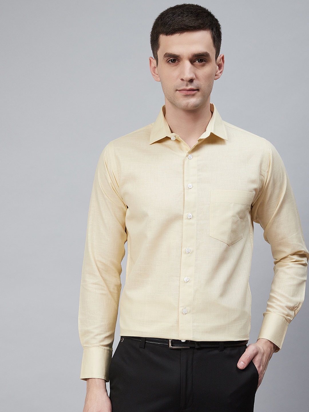 

Shaftesbury London Men Yellow Smart Slim Fit Oxford Weave Solid Eco-Friendly Formal Shirt