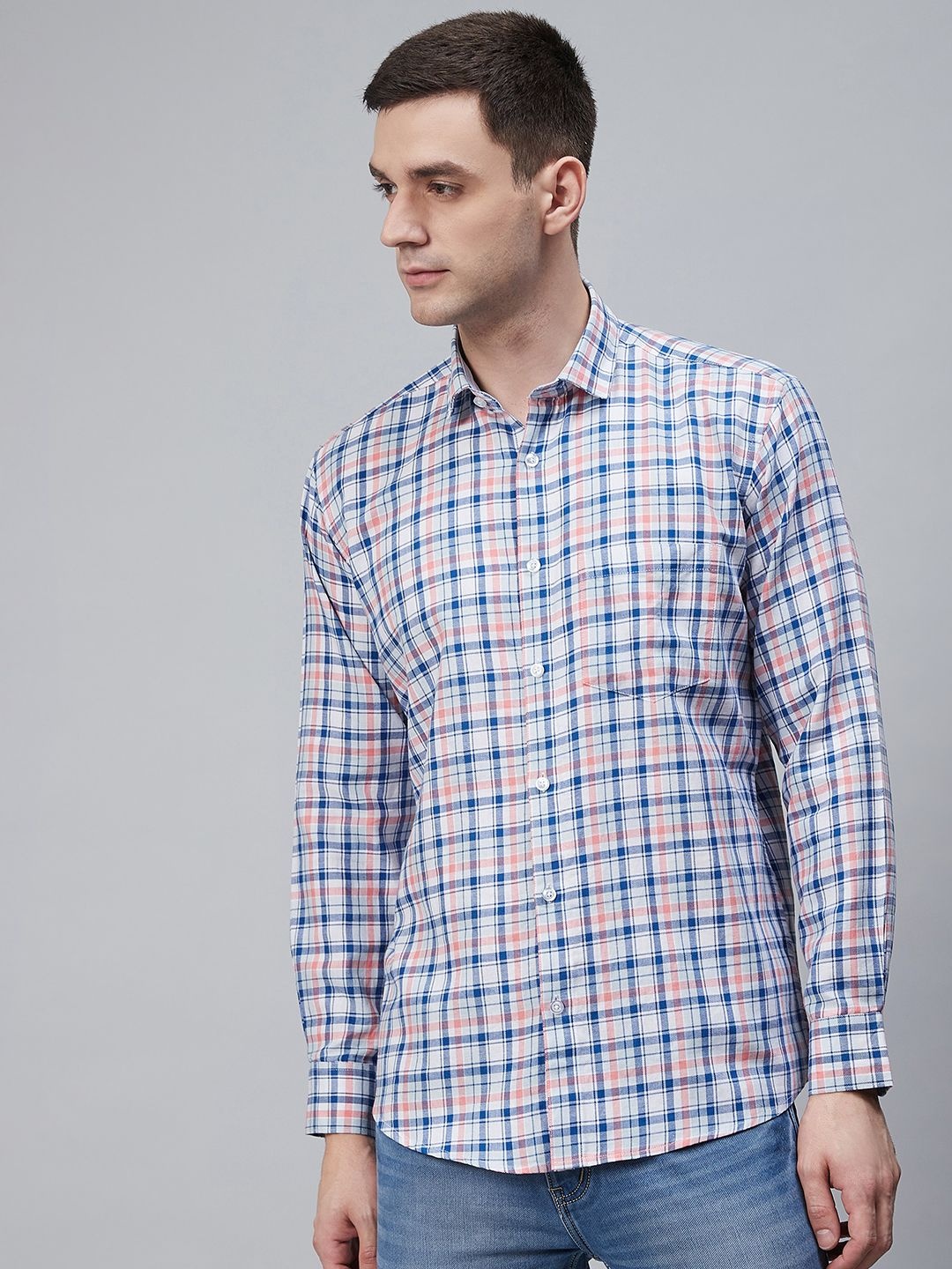 

Shaftesbury London Men White Smart Slim Fit Oxford Weave Checked Eco-Friendly Casual Shirt