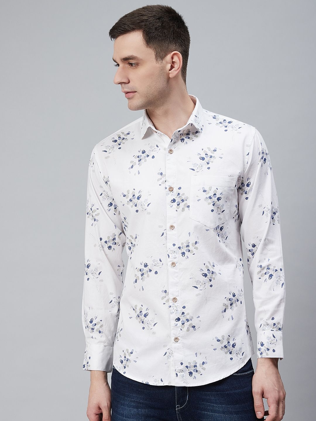 

Shaftesbury London Men White Smart Slim Fit Oxford Weave Printed Eco-Friendly Casual Shirt