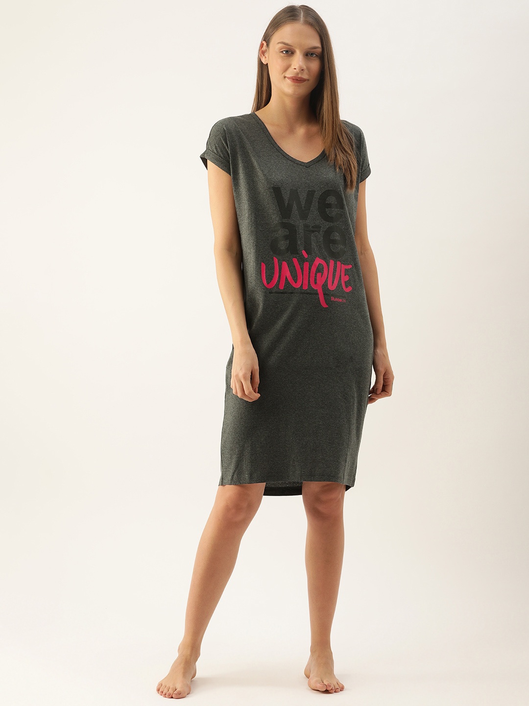 

Slumber Jill Women Charcoal Grey Loose Fit Printed Sleep Shirt