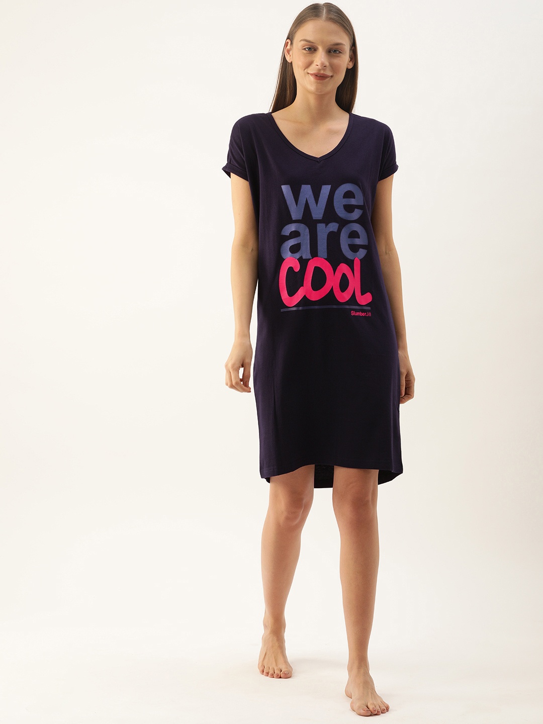 

Slumber Jill Women Navy Blue Loose Fit Printed Sleep Shirt