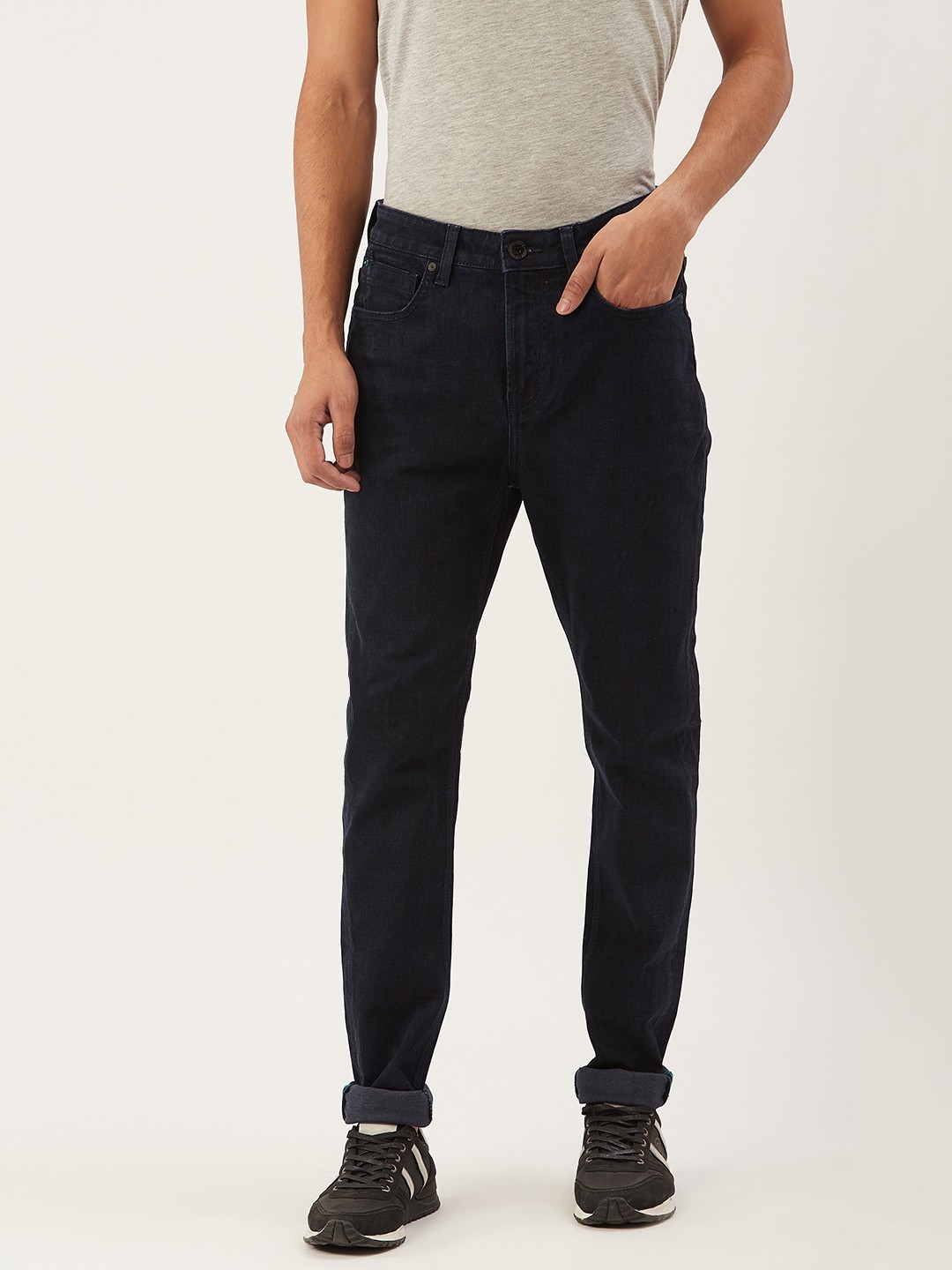 

United Colors of Benetton Men Navy Blue Regular Fit Mid-Rise Clean Look Stretchable Jeans