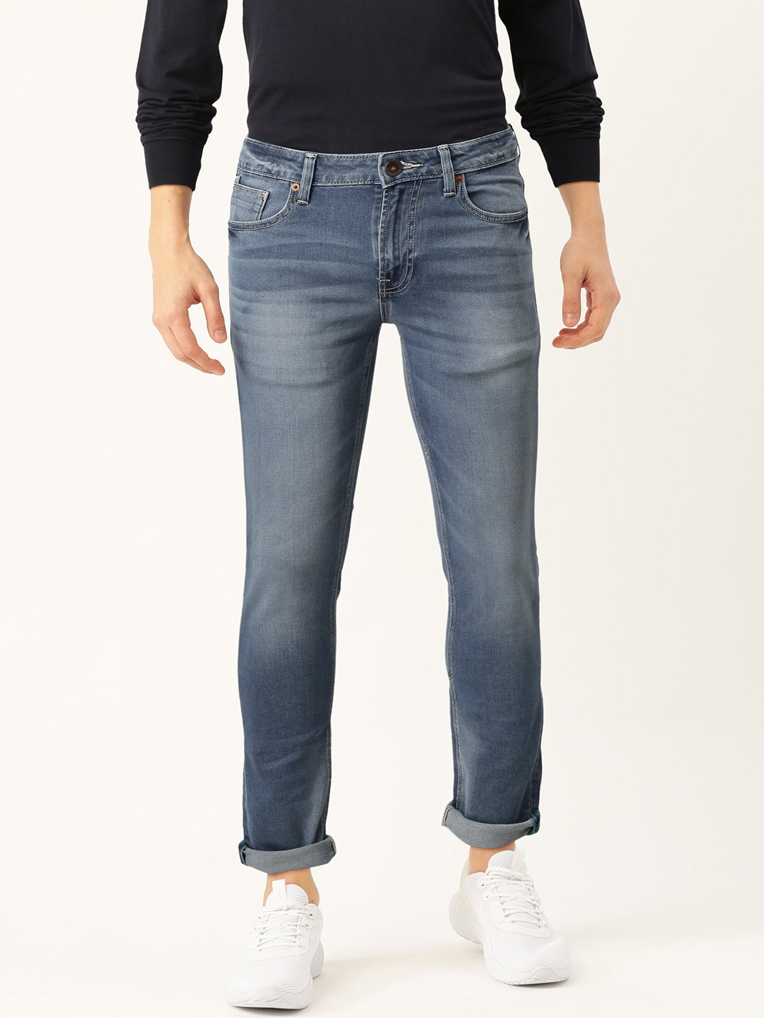 

United Colors of Benetton Men Navy Blue Faded Skinny Fit Mid-Rise Jeans