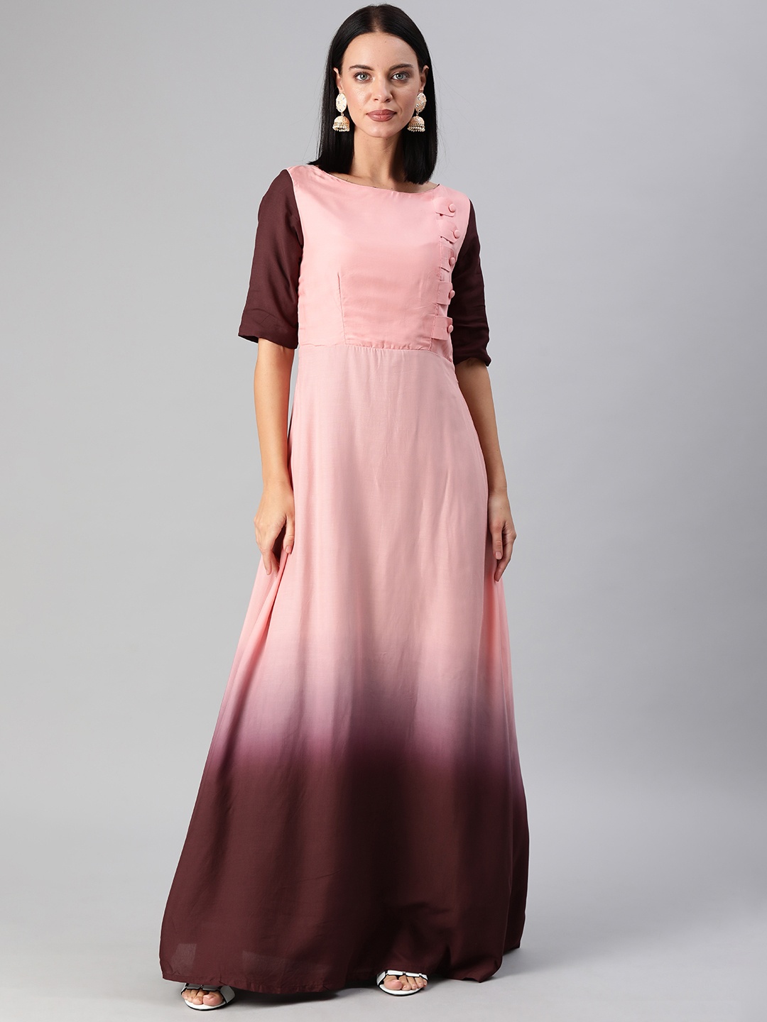 

Ethnovog Women Pink Burgundy Dyed Made to Measure Maxi Dress