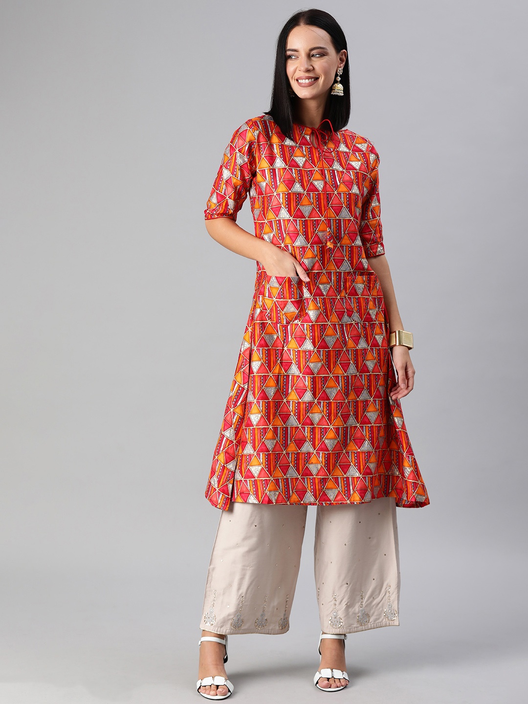 Ethnovog Women Multicoloured Printed A-Line Kurta, Multi