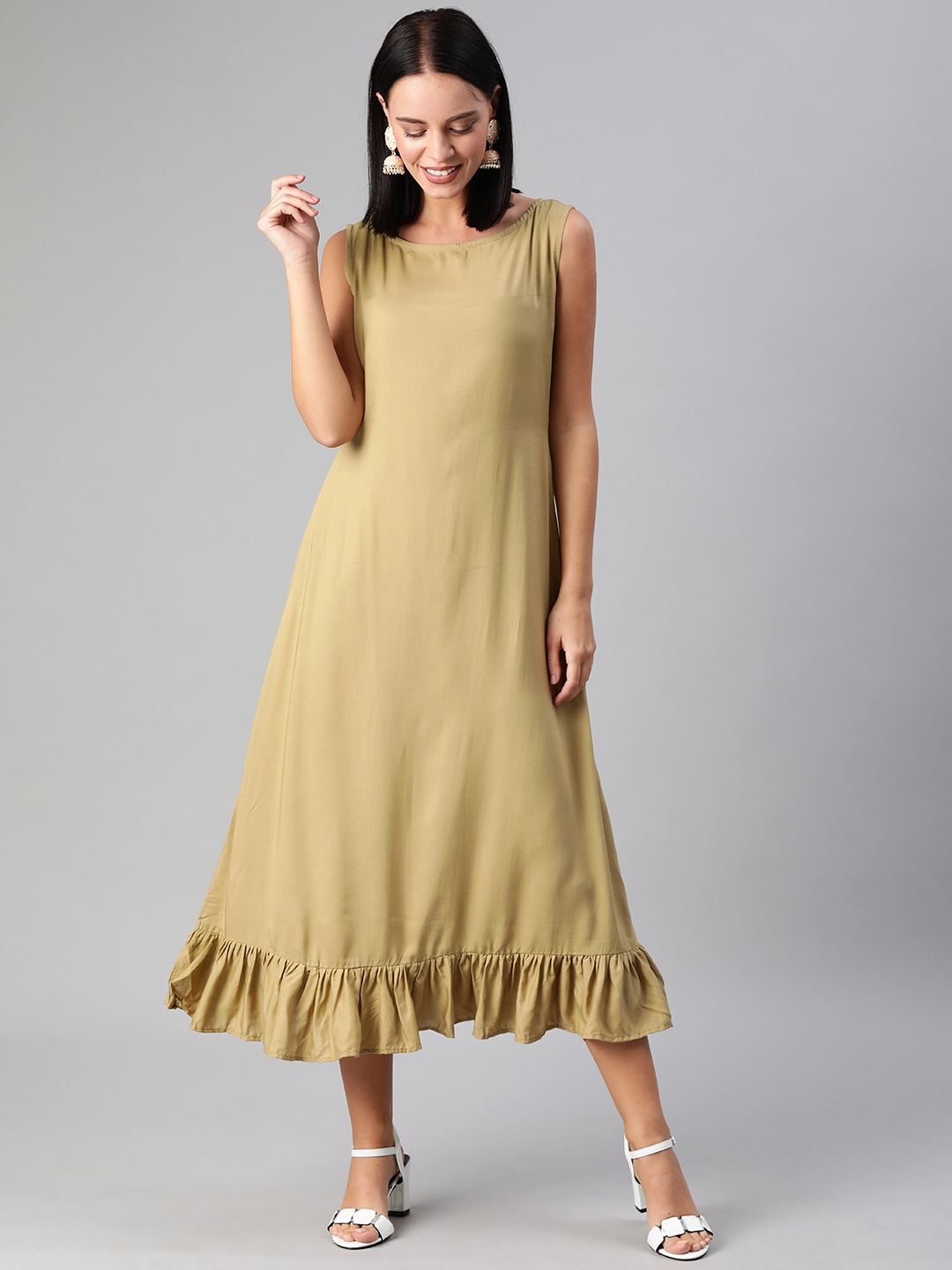 

Ethnovog Women Khaki Made To Measure Solid A-Line Dress