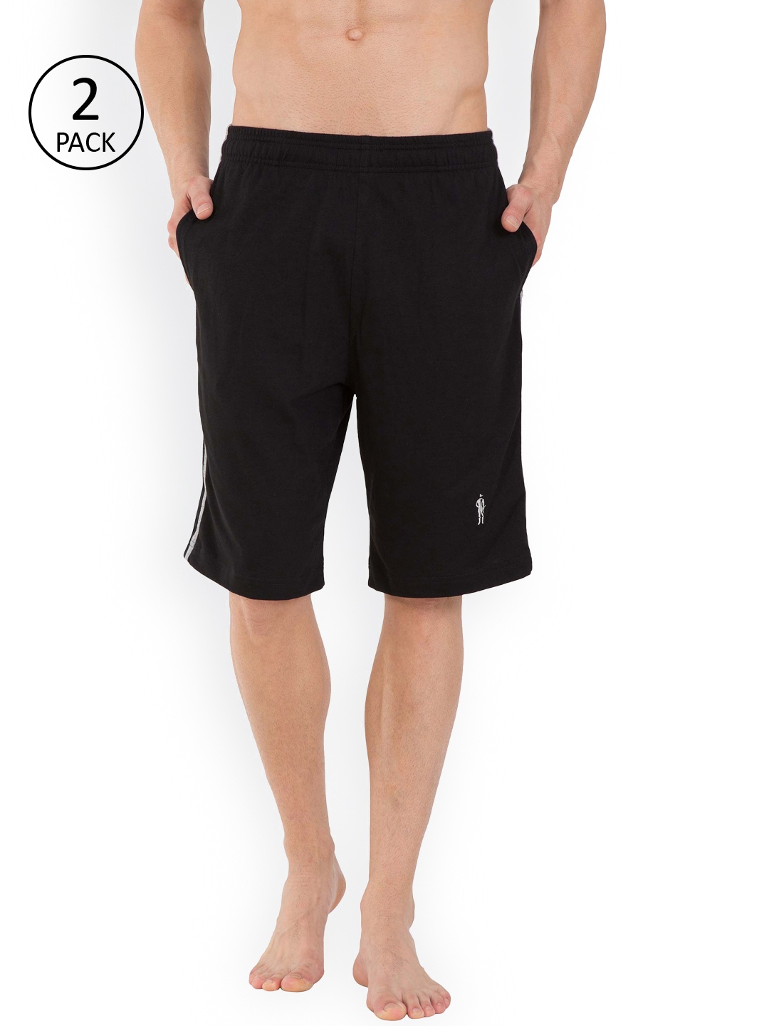 Jockey Men Pack of 2 Black Solid Lounge Shorts - buy at the price of ...