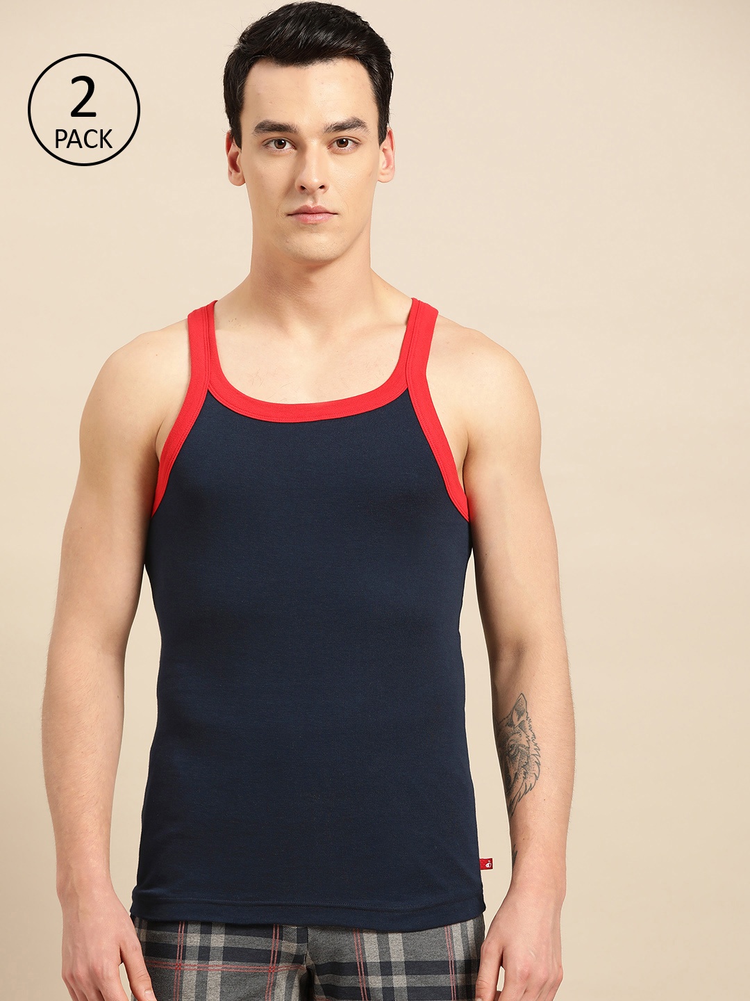 

Jockey Men Pack Of 2 Navy Blue Solid Innerwear Vests