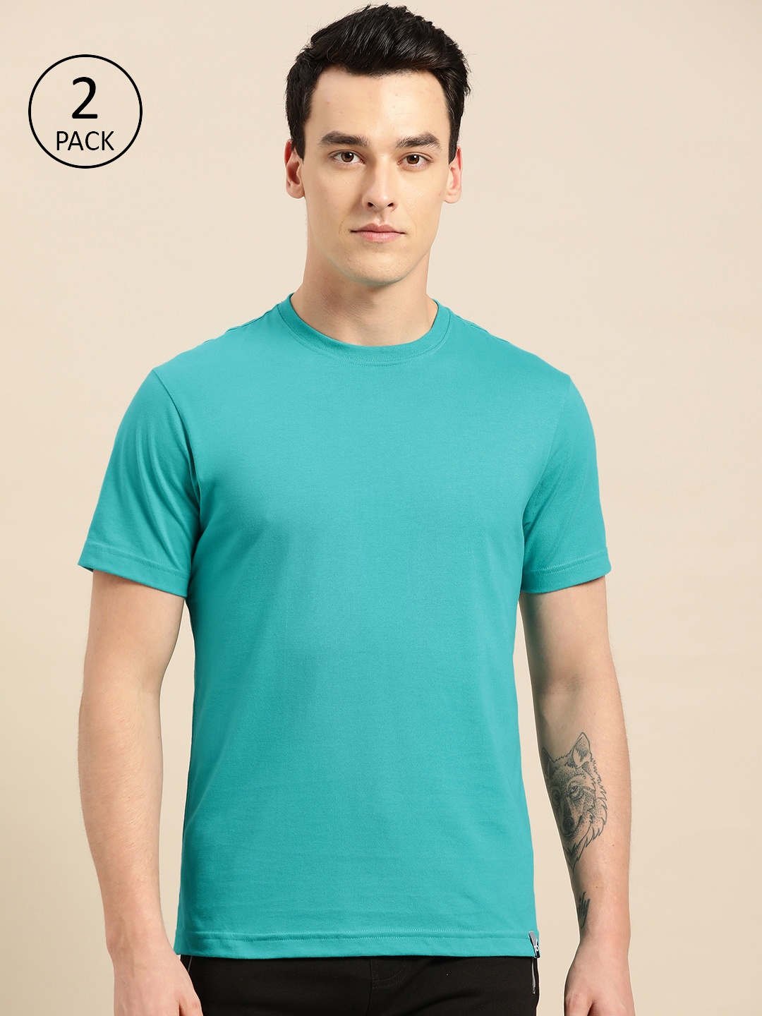 

Jockey Men Pack of 2 Sea Green Solid Round Neck T-shirts