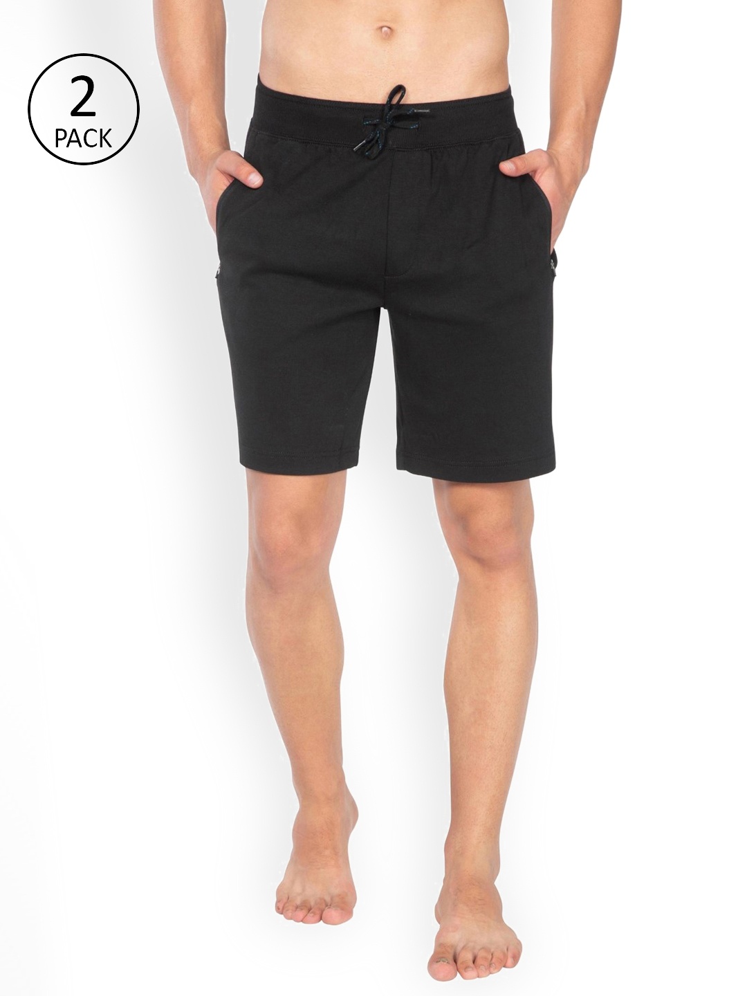 

Jockey Men Pack of 2 Black Solid Straight Fit Lounge Shorts