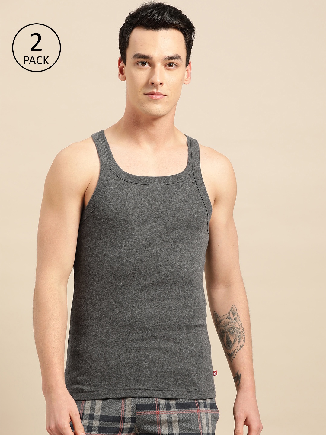

Jockey Men Pack Of 2 Charcoal Grey Solid Innerwear Vests