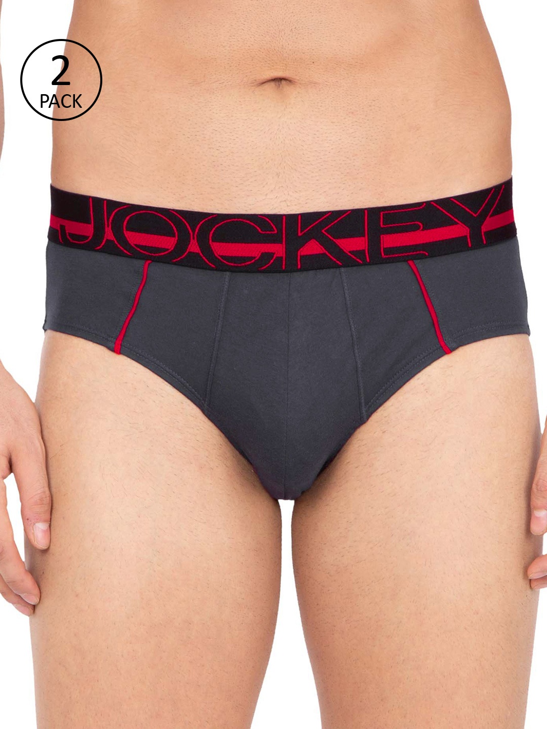 

Jockey Men Pack of 2 Charcoal Grey Solid Brief US14-0105