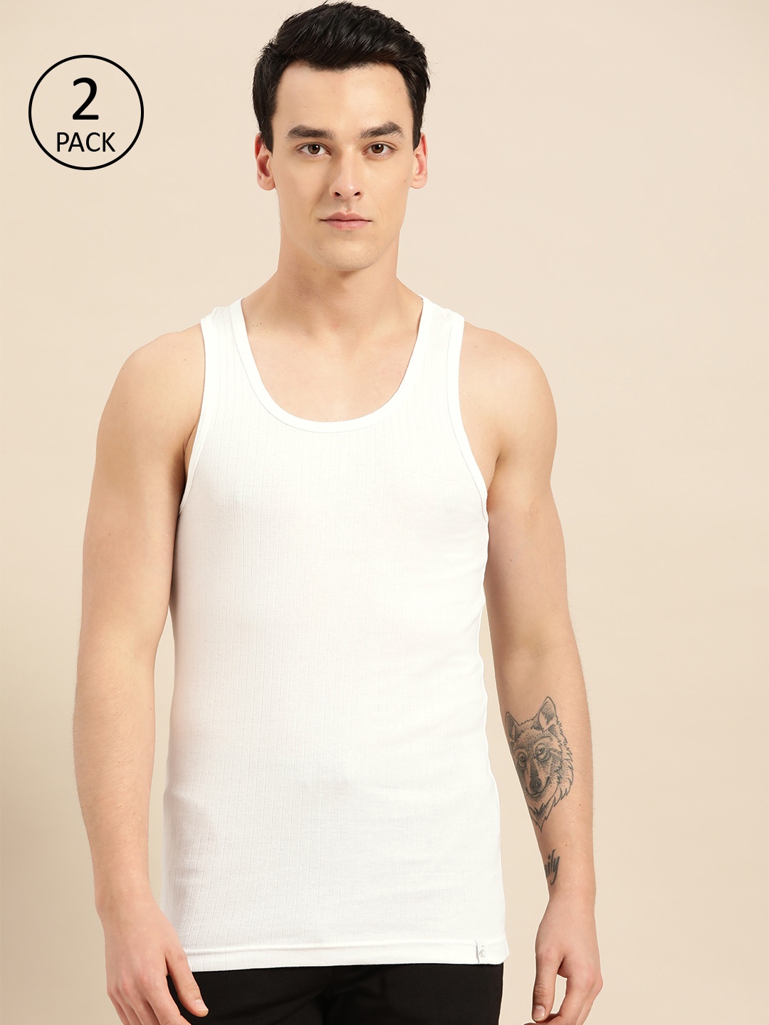 

Jockey Men Pack Of 2 White Solid Innerwear Vest