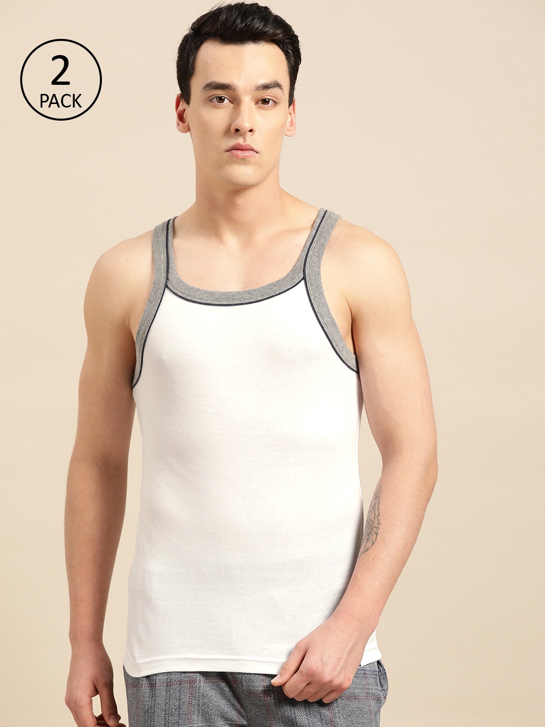 

Jockey Men Pack of 2 Solid Innerwear Vests, White