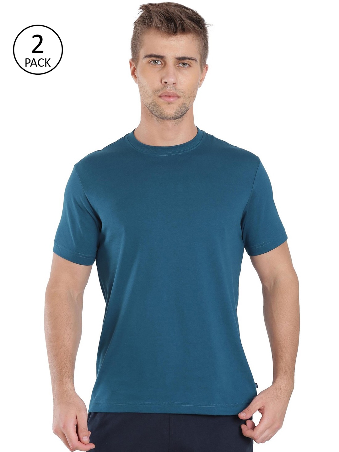 

Jockey Men Pack of 2 Teal Blue Round Neck Lounge T-shirts